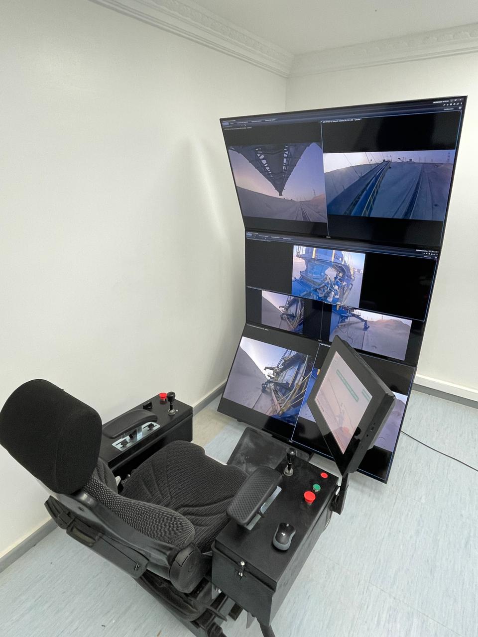 Remote control station for industrial stacker machine with CCTV monitoring and operator interface